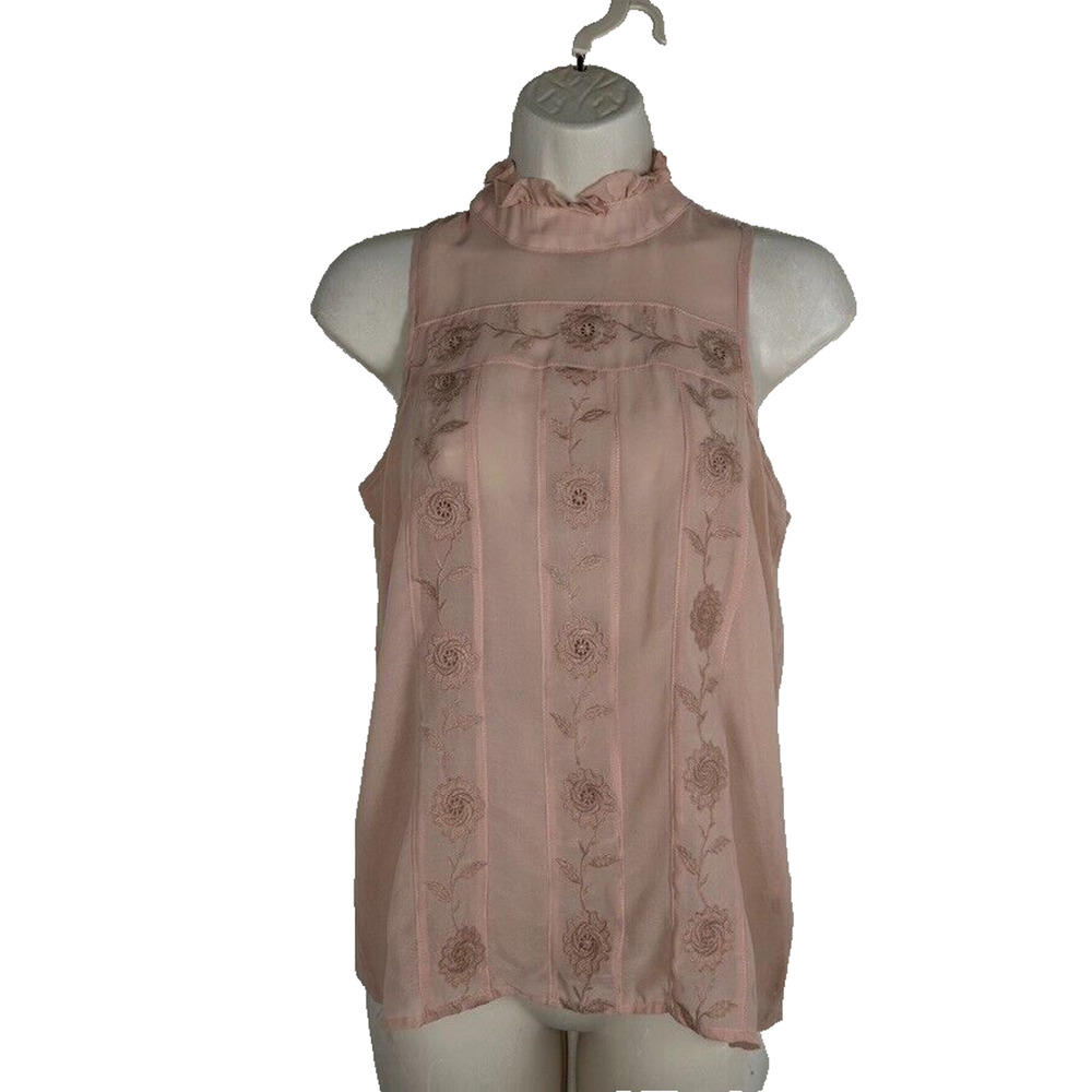 Charlotte Russe Women Sz XS sheer embroidered Cottagecore Coquette Bohemian Top